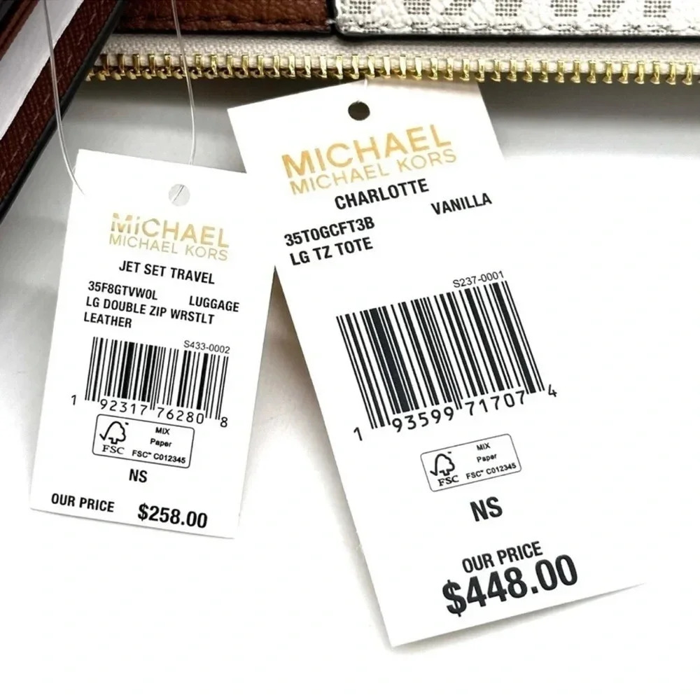 Michael Kors Large Charlotte Tote Bag & Large Double Zip Wallet Vanilla/Brown - Picture 14 of 14